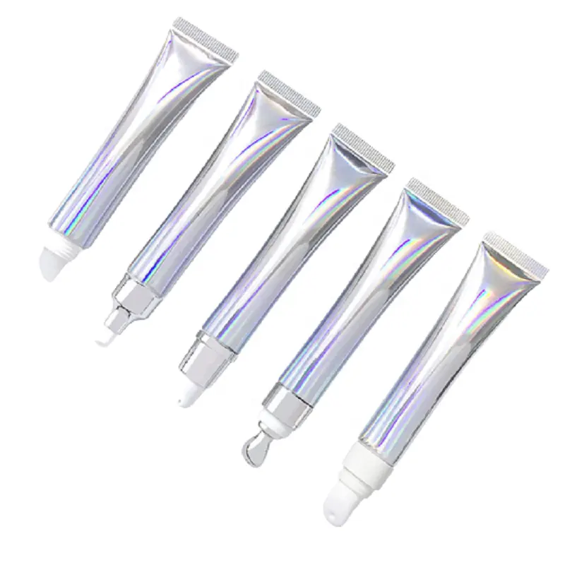 20g 20ml Lip Gloss spremere tubo Laser argento plastica morbida bottiglia essenza liquido massaggio testa crema per gli occhi tubi di imballaggio cosmetico