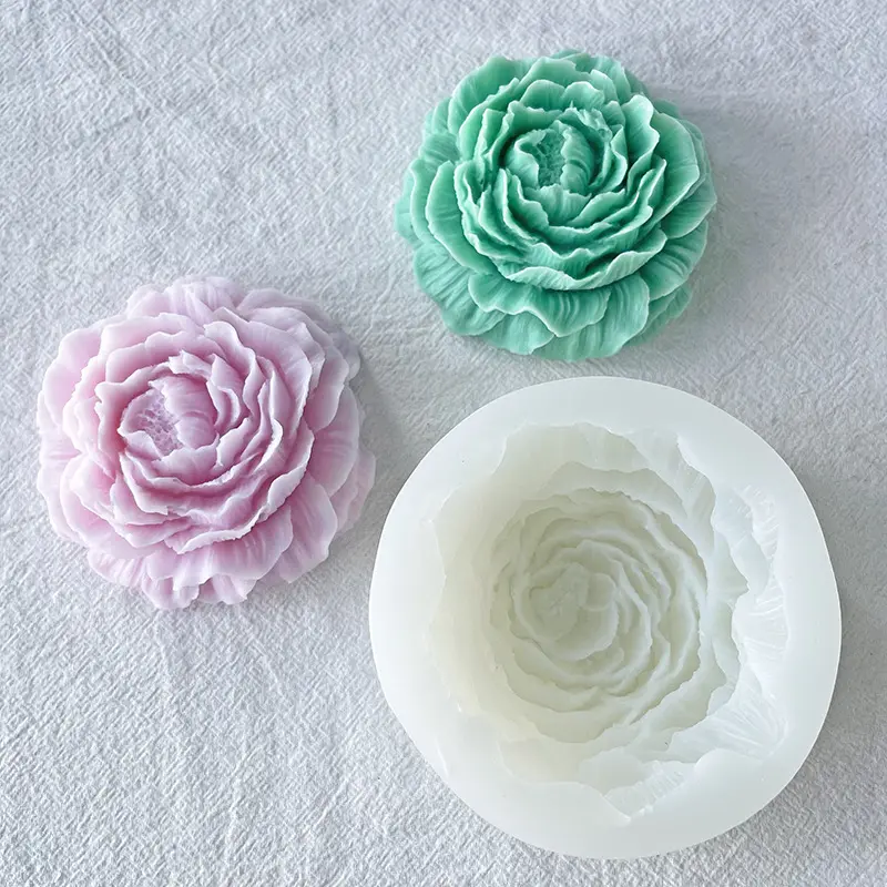 Stampi per candele a forma di fiore in silicone con stampo a forma di peonia 3D di grandi dimensioni per la produzione di candele