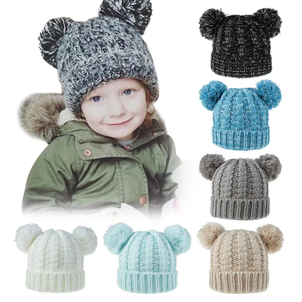 Winter baby hats autumn and winter boys knit hats Europe and the United States cute double hair ball children's wool hat