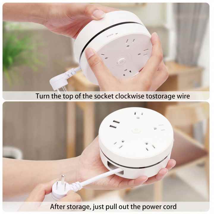 Round Universal Power Strip Portable Extension Cord Socket Plug USB Phone Charger With 2 USB Cable Smart Home US Plug