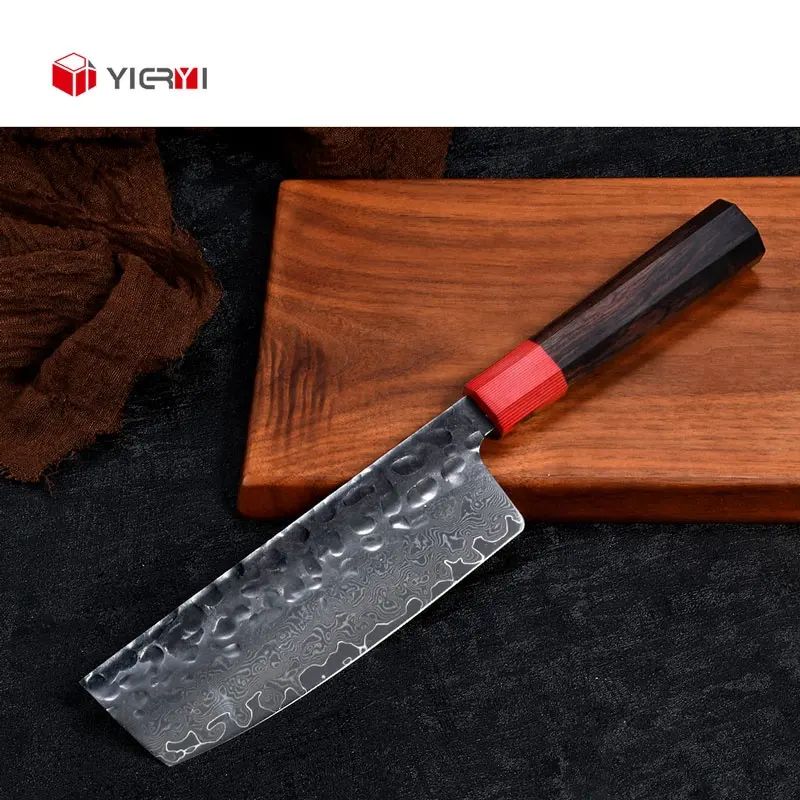 Couteau damas noir forgé à la main, échantillon gratuit, vierge, Chef japonais, couteau de cuisine Nakiri avec manche en bois d'ébène