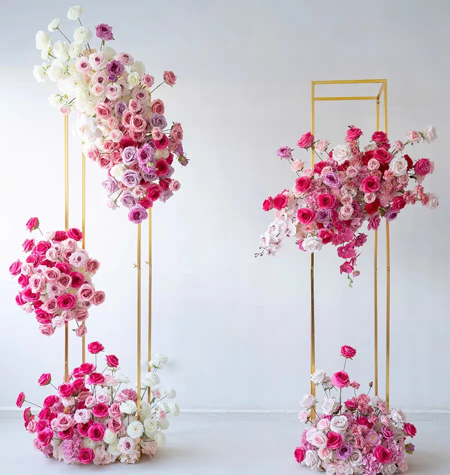Wedding Decoration Supplies Stage Hot Pink Hydrangea White Fake Roses Flowers Wall Background Flowers Dining Table Centerpieces