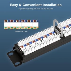 24 puertos Cat6 Patch Panel 10Gbps RJ45 Keystone Sistema de gestión de cables de red para montaje en rack o montaje en pared - Product Image 2
