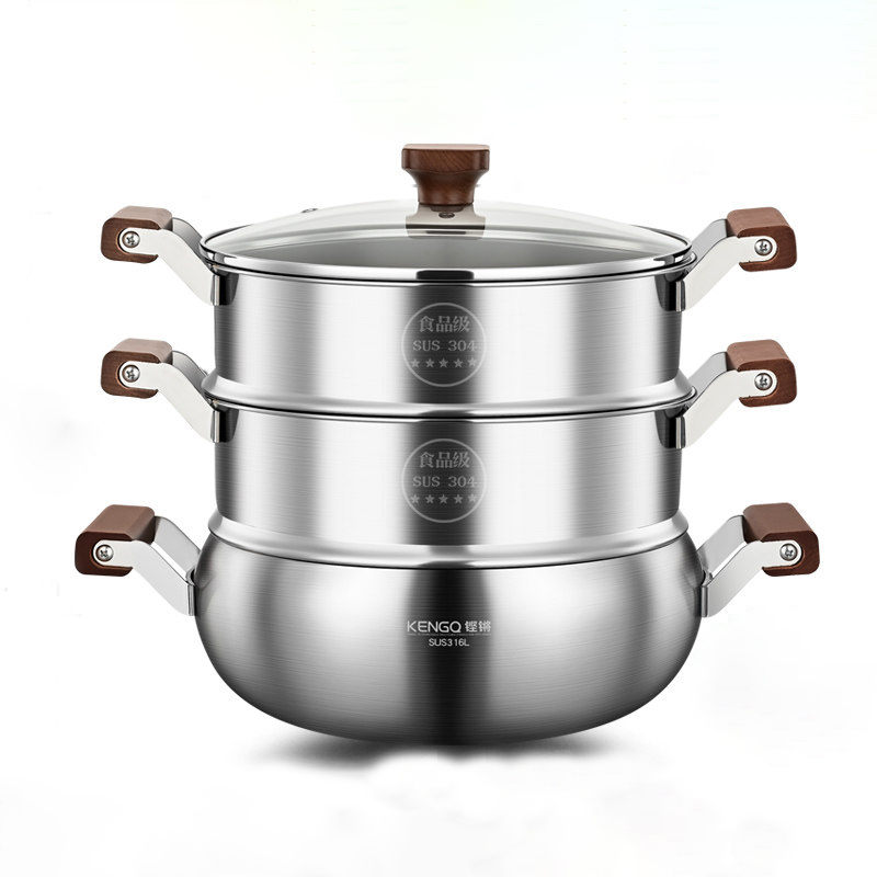 Olla de plata con vaporera de 2 niveles