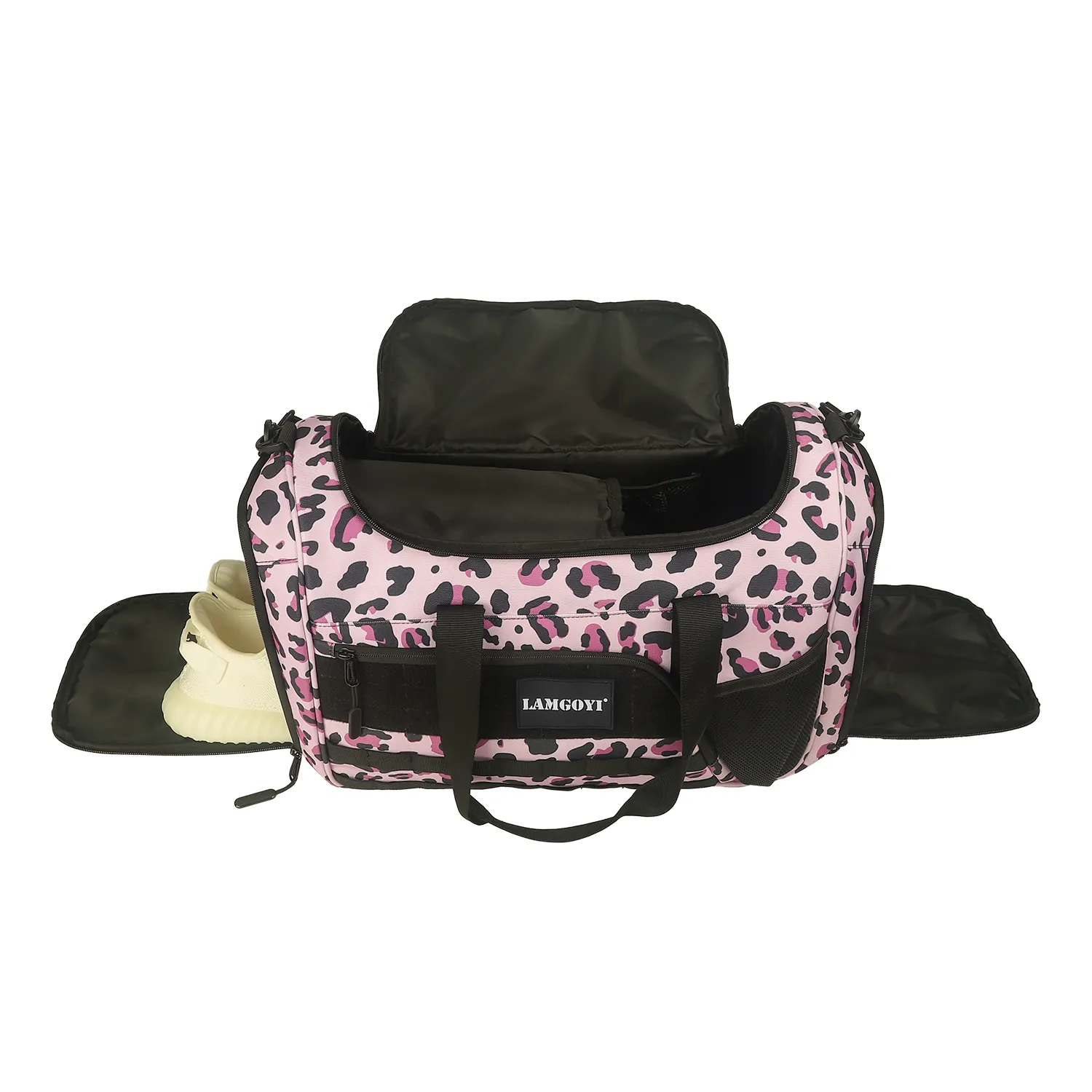 Sac de sport léopard imperméable personnalisé en usine grand sac polochon de voyage en plein air 50l pour les femmes