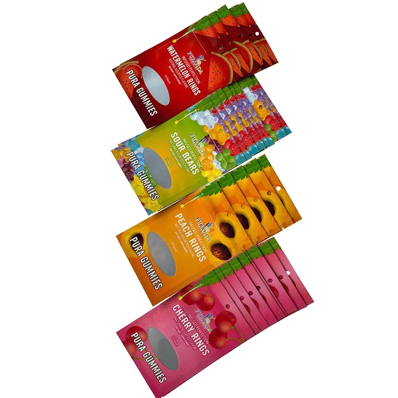 卸売スイカリングガムドロップ栄養補助食品包装袋ナチュラルアソートフレーバービタミンPuraガミーポーチ