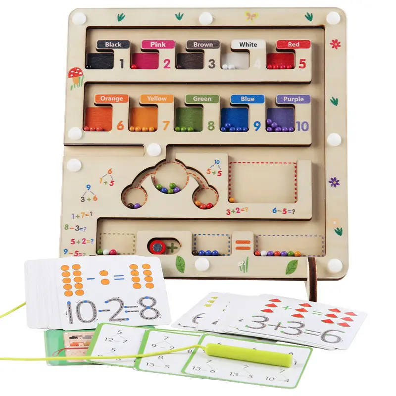 लकड़ी चुंबकीय भूलभुलैया बोर्ड गिनती खेल बच्चों रंग संज्ञानात्मक गणित सीखने मोंटेसरी शैक्षिक खिलौना