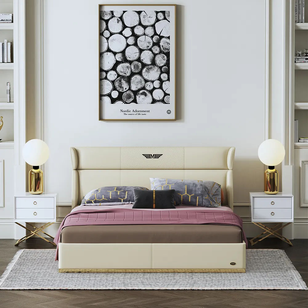 Cama de couro com design de luxo, cama queen com estrutura de couro para cama de luxo moderna e confortável