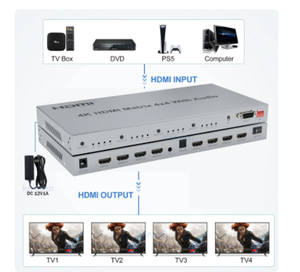 Neue 4x4 HDMI Matrix mit Toslink & Stereo Audio Out 4K HDMI Matrix Selector 4 in 4 out HDMI Switch Splitter mit EDID Extractor RS232