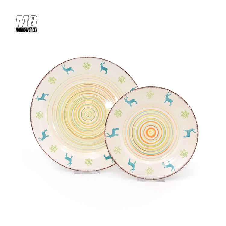 Wholesale tableware stamp custom logo pattern ceramic dinnerware porcelain dinner set with deer pattern