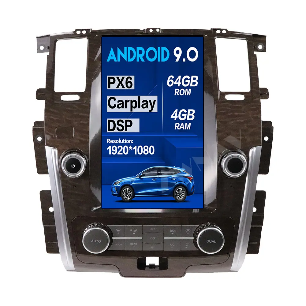 PX6 4G + 64G Tesla Stijl Big Screen Android 9.0 Auto Multimedia Speler Voor Nissan Patrol 2010-2017 Gps Audio Radio Stereo Head Unit