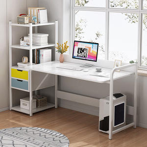 Modern Wooden and Metal <strong>Basics</strong> Corner Bookshelf Office <strong>Computer</strong> Study Studying Writing Table Desk With Storage Shelf Shelves - Product Image 2