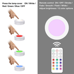 Pille çalışan LED itme ışıkları ile kablosuz uzaktan kumanda, 13 renk RGB akülü Puck ışık - Product Image 4
