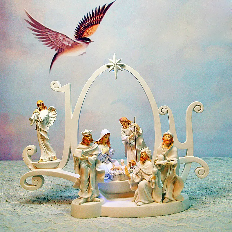 Presepe con La Luce Del Led-Dipinta a Mano di Natale Figurine Decor Christian Regali di Festa-Sacra Famiglia Figura