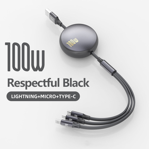 6A Fast <strong>3</strong>-in-1 Telescopic Data Cable TPE for <strong>IOS</strong> Compatible <strong>Apple</strong> Android Type-C 120W Fast Charge Three One Stretchable Cable - Product Image 6