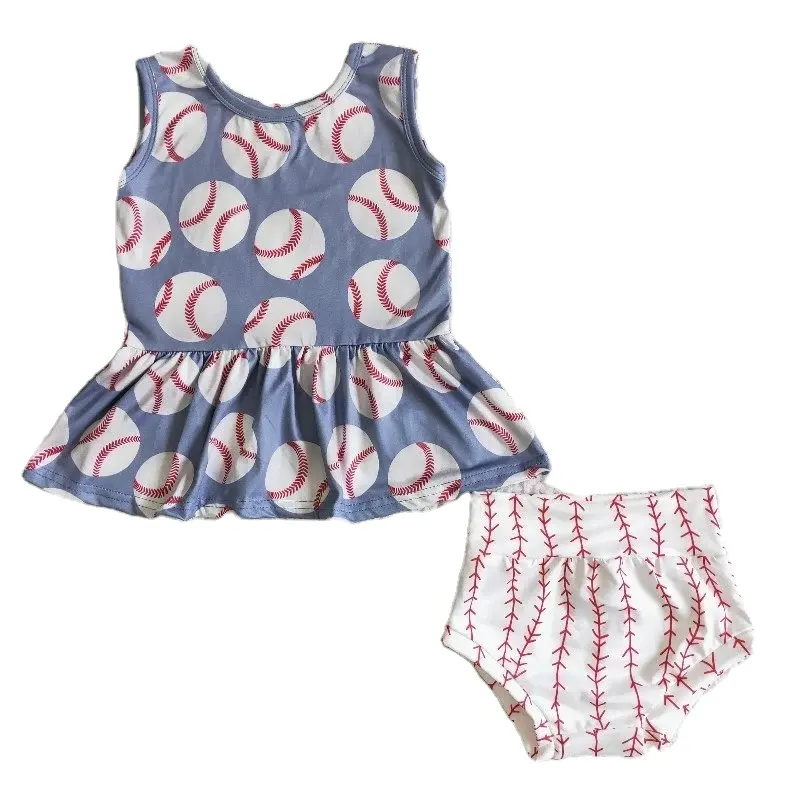 Wholesale Baby Girls Baseball Clothes Sleeveless Shirt Shorts Toddler Bummies Ball Game Clothes Children Kids Summer Outfits