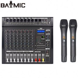 Aoshen - Amplificador de potência de áudio com 8 canais, microfone sem fio para mixagem de som, metal e 16 DSP, Echo USB BT