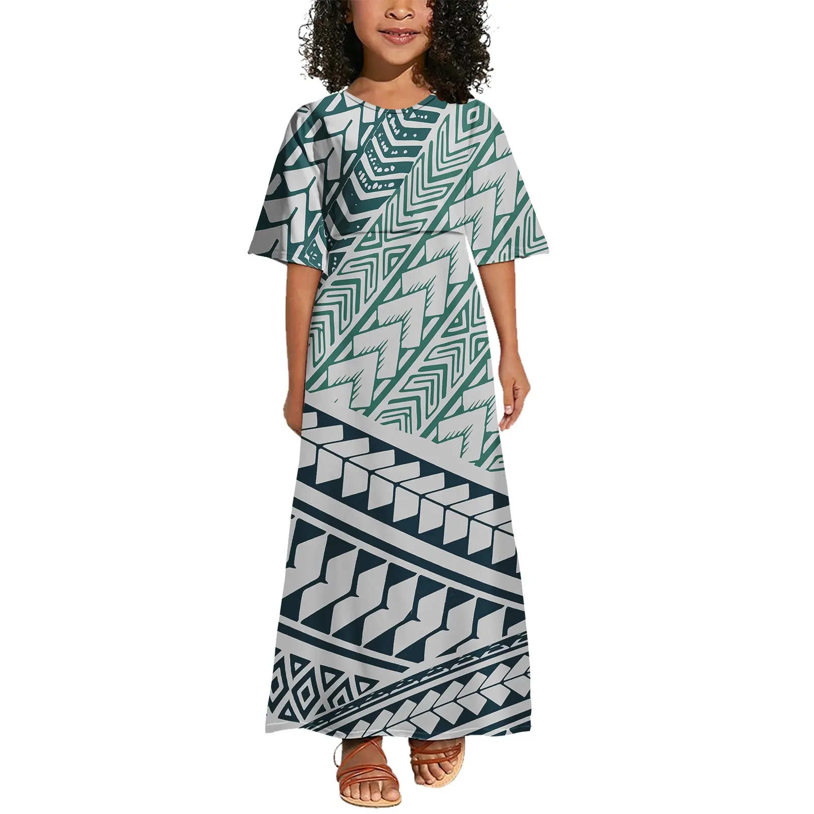Girls Maxi Dress Puletasi Dress for Kid Customized Short Sleeve Girls Skirt Polynesian Tribal Clothing Wholesale