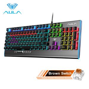 AULA F2099游戏玩家机械键盘蓝色棕色开关混合背光有线游戏键盘防鬼影游戏平板电脑桌面