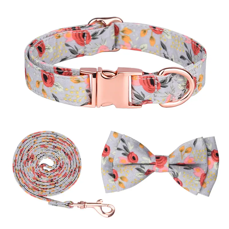 Girassol Colorido Macio Letterable Pet Collar Puro Algodão Respirável Dog Daisy Print Cat Collar Leash Set