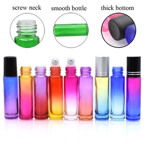 ホットセール 10ml ラウンドガラス香水瓶 1/3オンス グラデーションガラスロールオンボトル アイクリームメタルローラーボール付きエッセンシャルオイル用