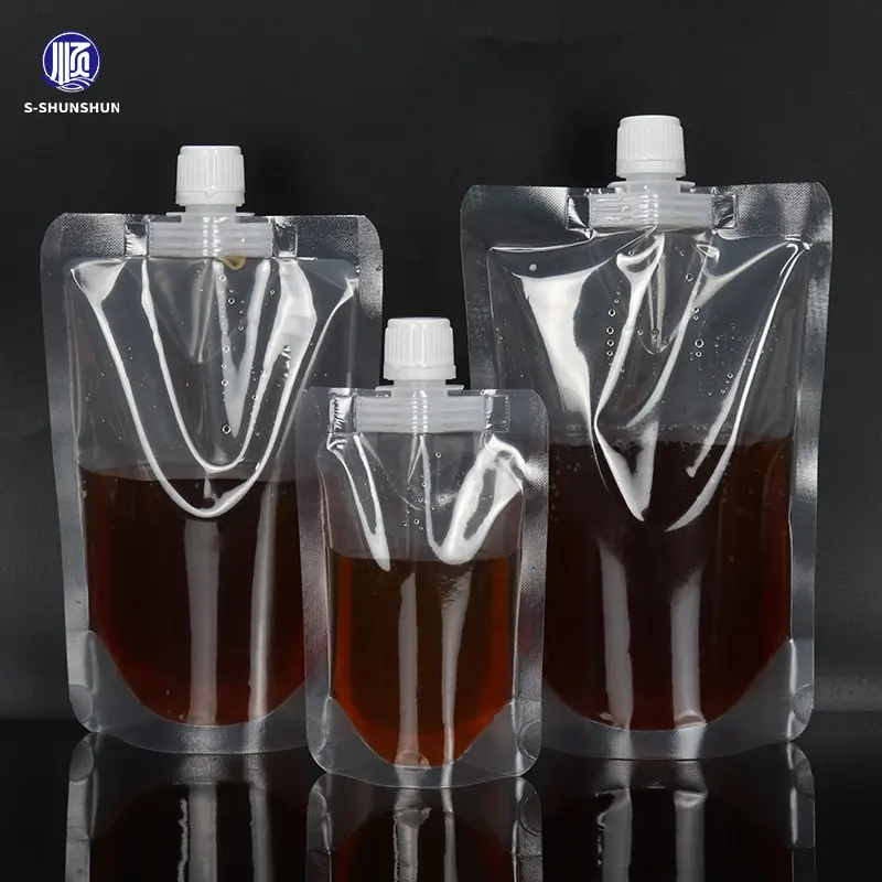 Pochette debout liquide en plastique réutilisable en plastique transparent avec bec verseur 500ml sac de boisson sac de poche de bec pochette de bec de boisson