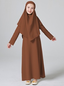 2024 New <strong>Design</strong> High Quality Black and Khaki Arabic Muslim Girls <strong>Khimar</strong> 2 Piece Abaya Set Eid Dress Kids - Product Image 3