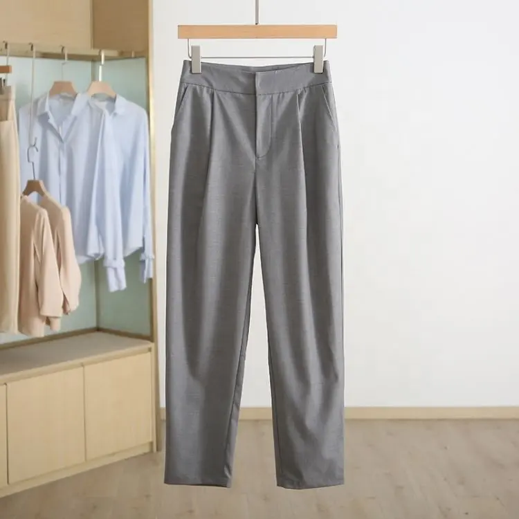 2024 summer wide leg pants straight tube cotton linen fashionable casual pants women's wear