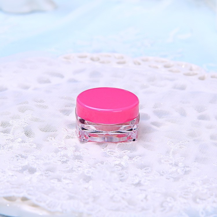 Pot carré transparent + bouchon à vis rouge rosé