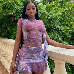 Rok ketat wanita, setelan dua potong busana, rok pendek wanita, rok ketat, motif kain kasa, rok <span class=keywords><strong>Flounder</strong></span>, blus pendek - Product Image 3