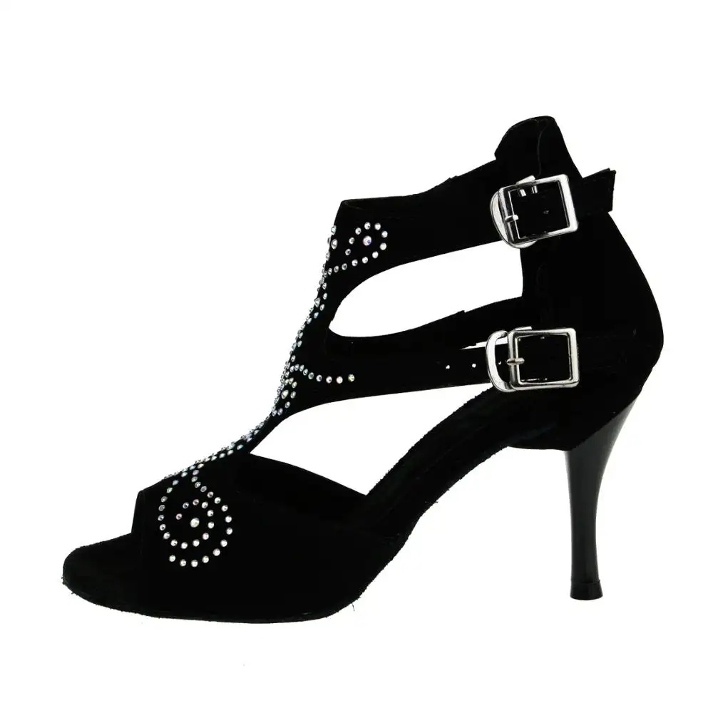 Zapatos de baile de salón latino de moda para mujer, tacón alto, cristal negro, novedad de 8600214