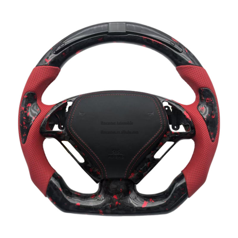 Forged Carbon Fiber+Leather+LED+Red Stitching