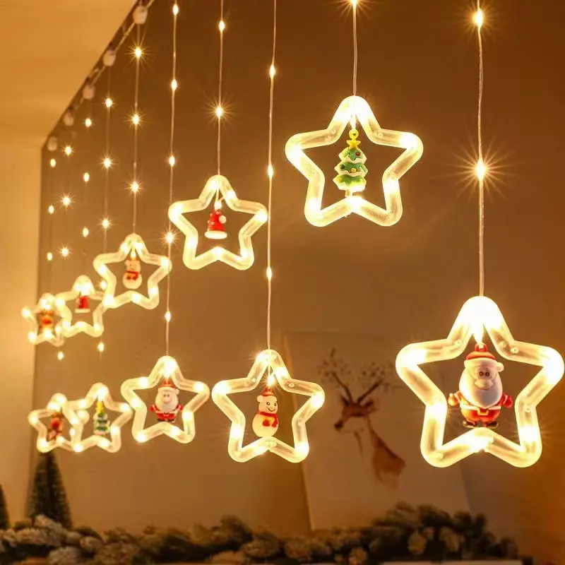 Albero 2024 di natale pentacolo ghirlanda stringa di decorazione luci a LED stella ghiacciolo pupazzo di neve Santa Claus luci