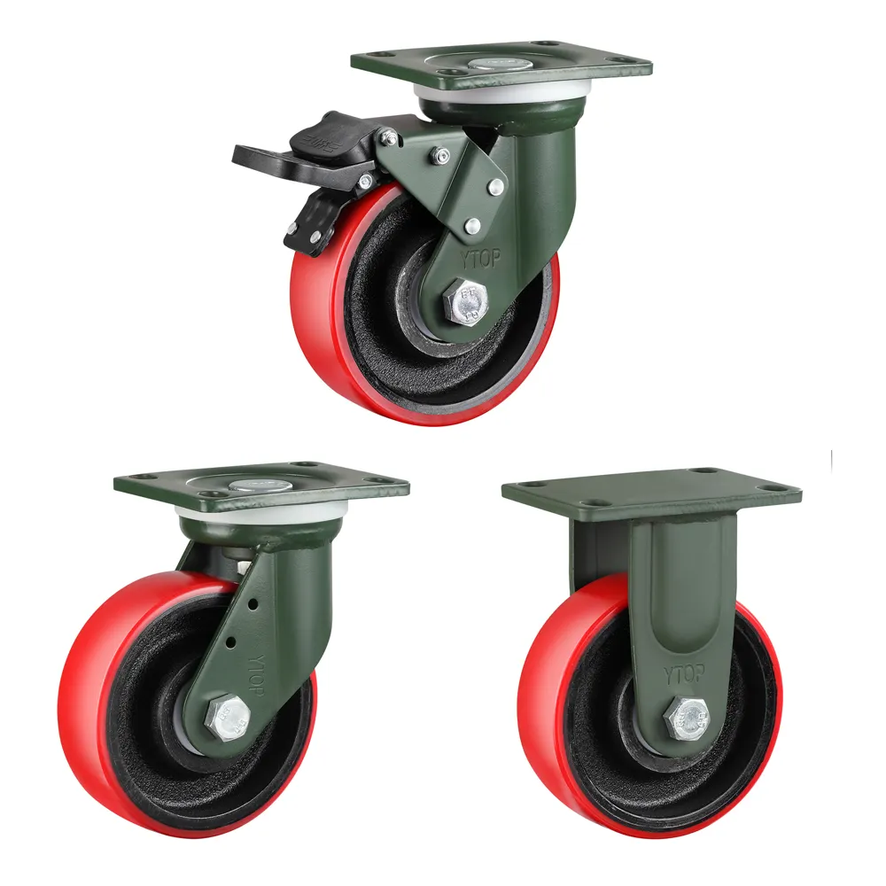 High value quality load 1 ton 6 inch 8 inch extra heavy duty iron core polyurethane pu caster wheel Industrial