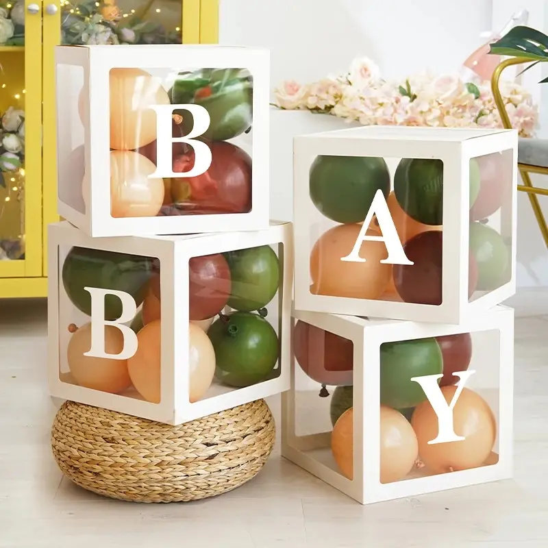 4 piezas DIY Baby Shower telón de fondo decoración para eventos de boda suministros letras de amor caja de globos transparentes