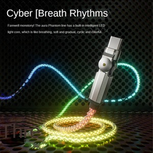 60W RGB Cáp chơi game cho IOS thiết bị 180 ° xoay Type-C/L Cyber LED thở nhẹ sạc nhanh bền nylon bện xe - Product Image 4