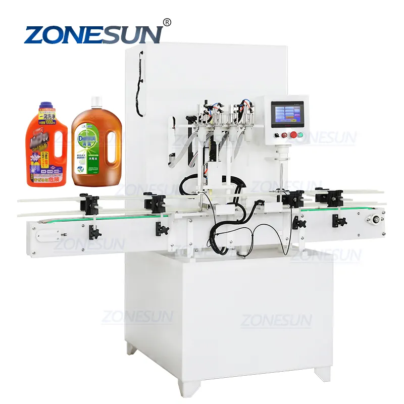 Zonesun ขวดพลาสติก ZS-YTCR4A อัตโนมัติ4หัวเครื่องบรรจุของเหลวที่มีฤทธิ์กัดกร่อนด้วยกรด HCl