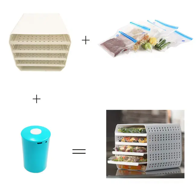 Congelar cubo multiorifício concha e sistema de prateleira, freezer rack, armazenamento de alimentos à vácuo, saco fresco