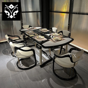 Cao Cấp Bằng Đá Cẩm Thạch Bắc Âu Dài Bàn Ăn Sang Trọng Hiện Đại Gỗ Thép Chân Với Bức Tranh - Product Image 1