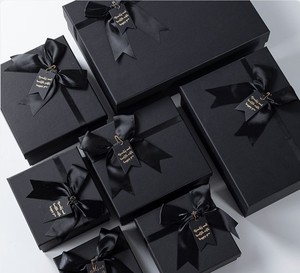 Caixas de presente de cor preta com fita, quente, estampagem, desejos de luxo, personalizado, caixa de presente de cartão