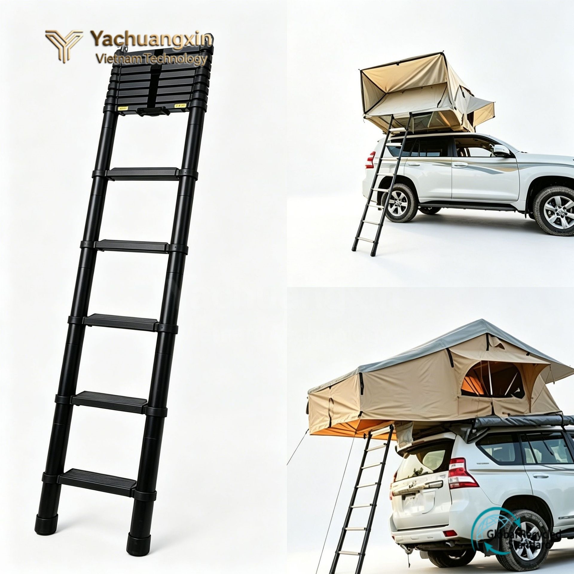 2.3m Tent Ladder with Narrow Pedals and Iron Fittings (Black)