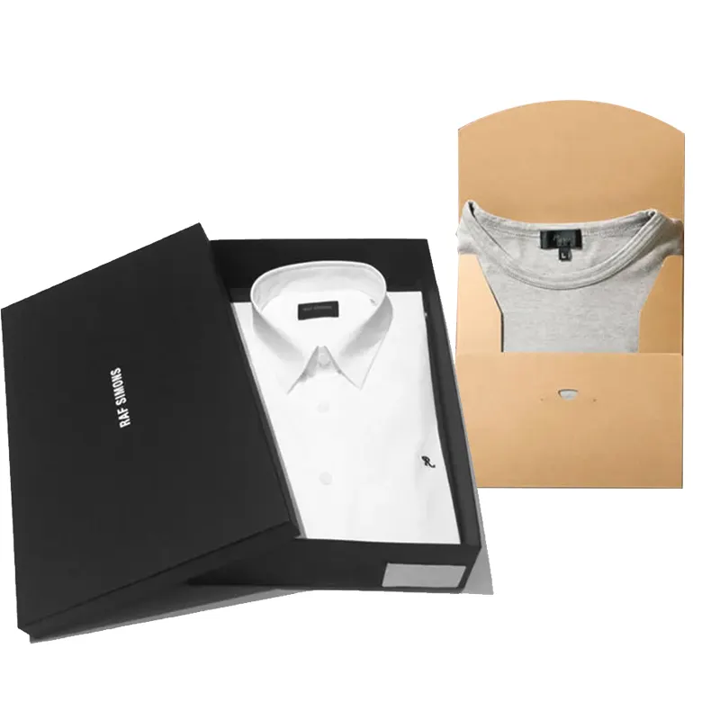 Özel tasarımlar mat siyah beyaz lüks perakende konfeksiyon giyim paketi hediye t shirt ambalaj kutusu giysi için Logo ile