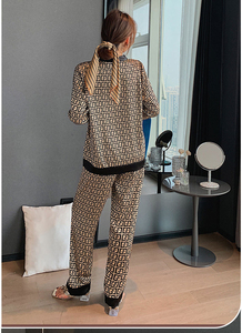 热销时尚缎面女式睡衣春秋新款冰丝薄缎面开衫翻领长袖家居服套装