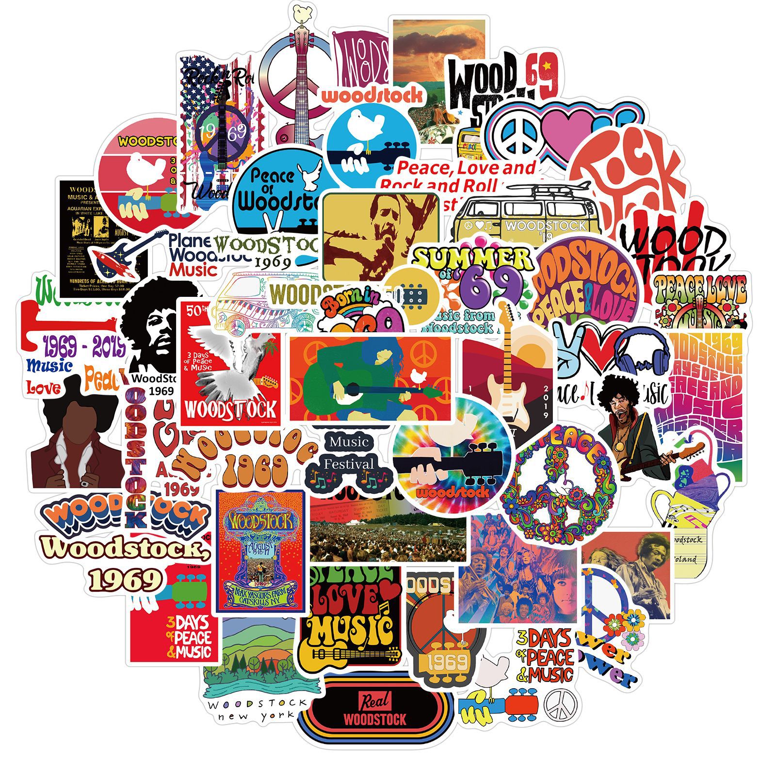 50Pcs Woodstock Rock Festival Stickers