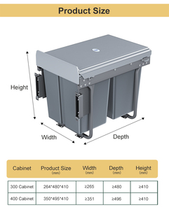 HNOSS-Cubo de basura de cajón de cocina moderno, Cubo de cocina rectangular extraíble con barra de acero de 30 litros - Product Image 3