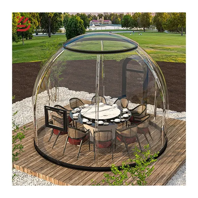 Cúpula de lujo Glamping, cúpula de burbujas de plástico aislada transparente, casa de tienda de cúpula prefabricada de vidrio para exteriores