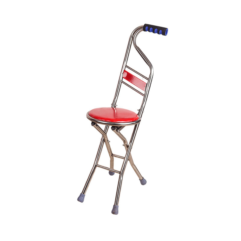 Tabouret canne en forme de F avec quatre pieds noirs