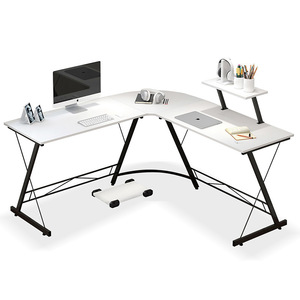 Escritorio de computadora de escritorio tipo L directo de fábrica con estantería Esquina simple Oficina Notebook Mesa de computadora para el hogar Características de almacenamiento - Product Image 6
