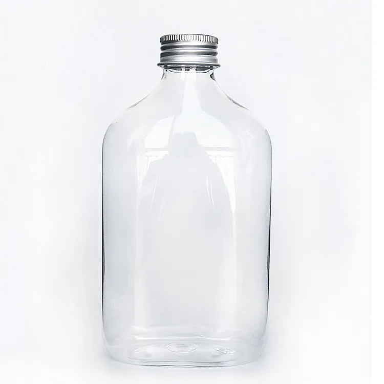 Wholesale 120ml 250ml 350ml PET Plastic Juice Wine Spirit Liquor Plastic Flask Beverage Bottle with aluminum cap