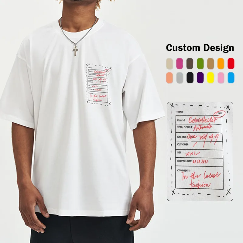2024 Logotipo personalizado Marca Camiseta Fabricante Moda Gráfico Algodón pesado Impreso Oversize Hombres Cuello redondo Camisetas